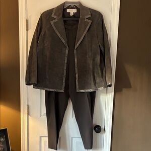 Elana Women's Gray Suede Blazer with Snakeskin Trim & Coordinating Slacks 2X